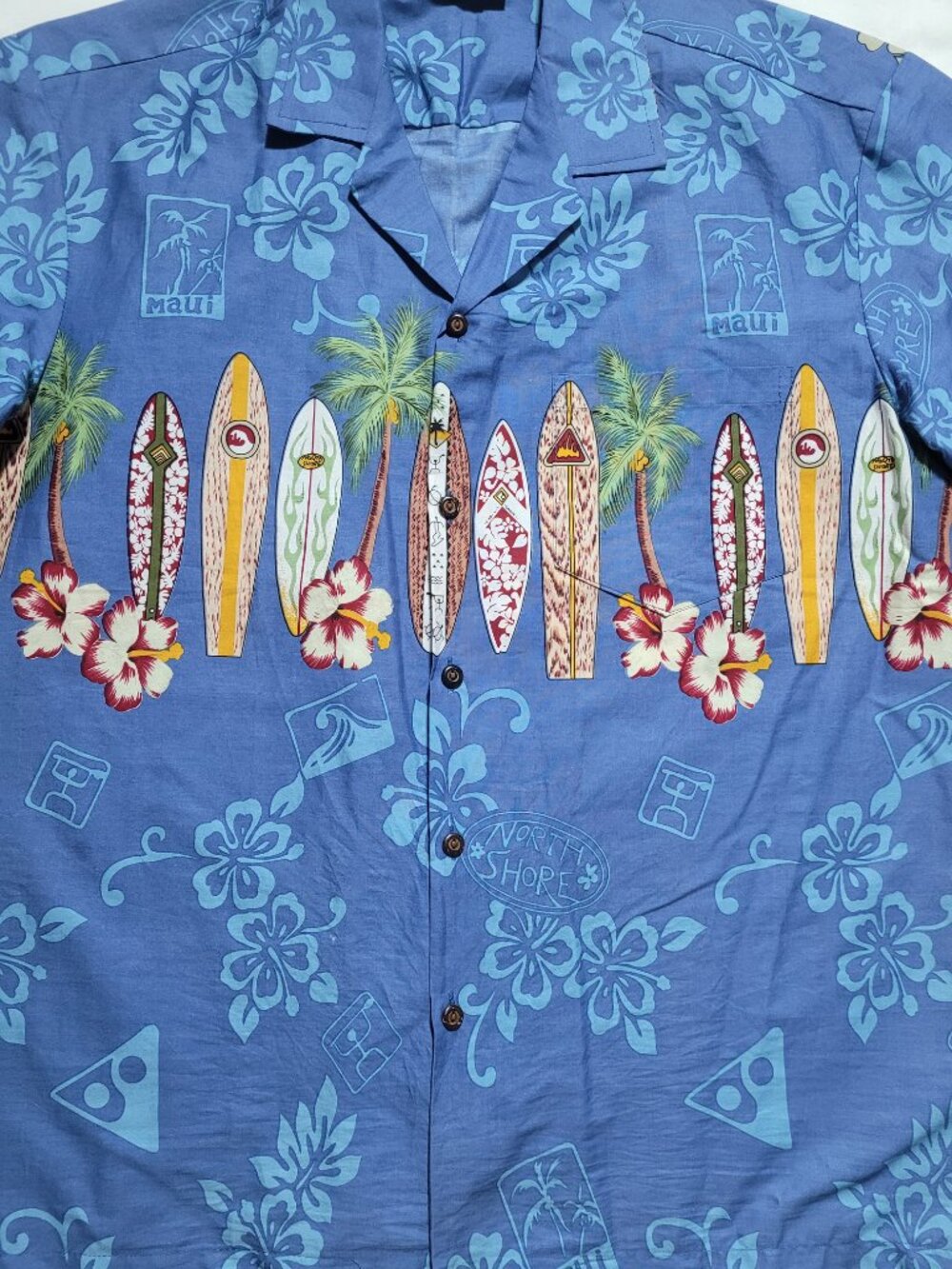 Winnie Fashion Blue Surfboard Hawaiian Aloha Shirt Vintage Cotton Large Coastal - Picture 3 of 9